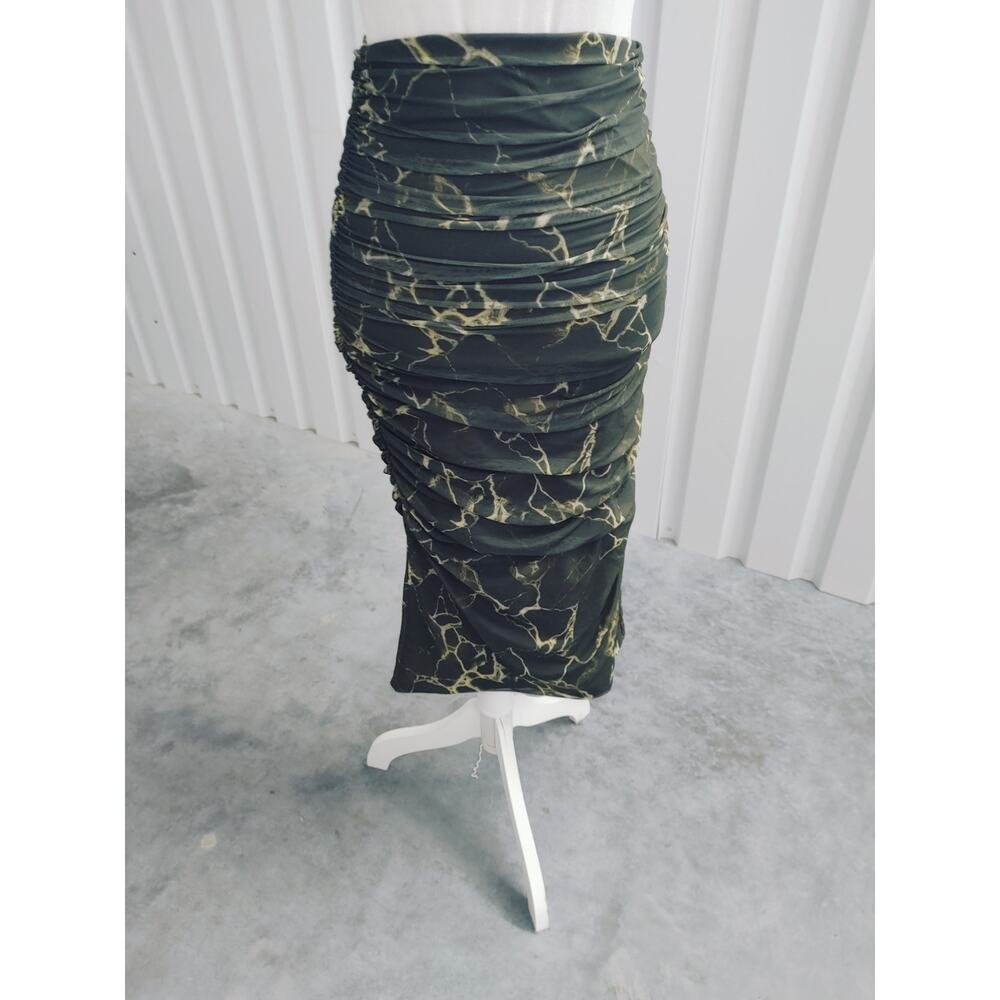 Zara Bodycon Mini Dress Midi Skirt Green Marble Mesh XS NWT